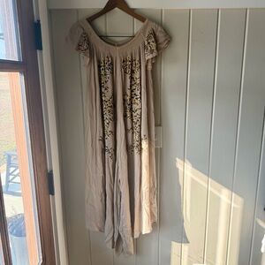 Free People Tan Wide Leg Flowy Cropped Jumpsuit, Size XS (or larger, see descr.)